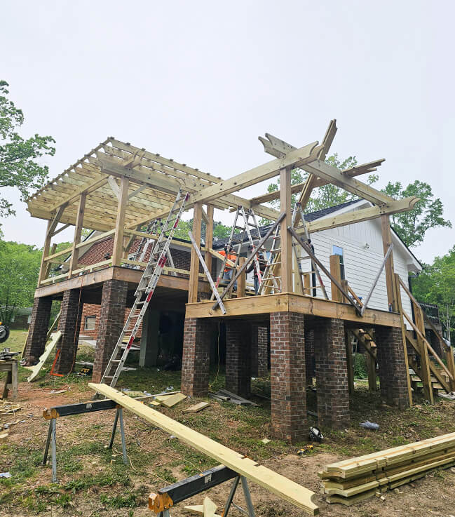 Installation of a new wood deck in the backyard of a home in Raleigh, NC