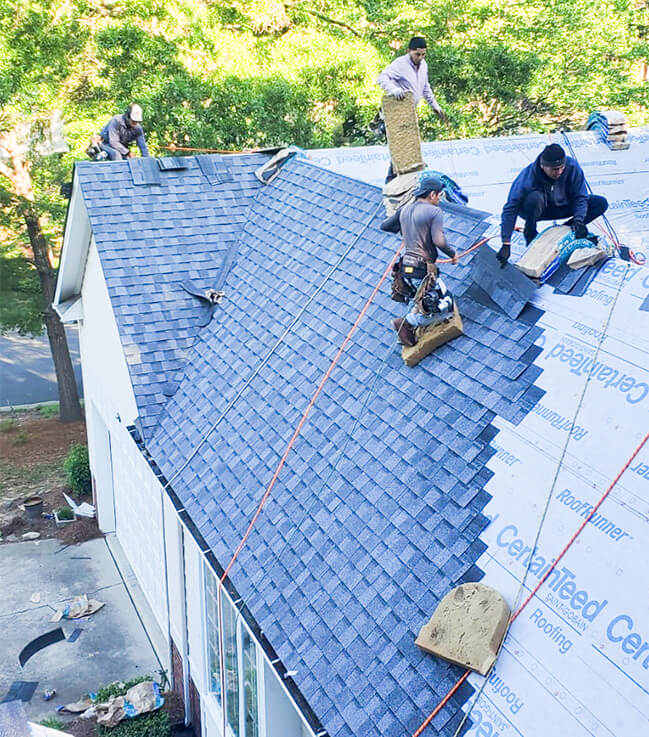 Installation of new shingle roof on a residential home in Triangle Area and surroundings